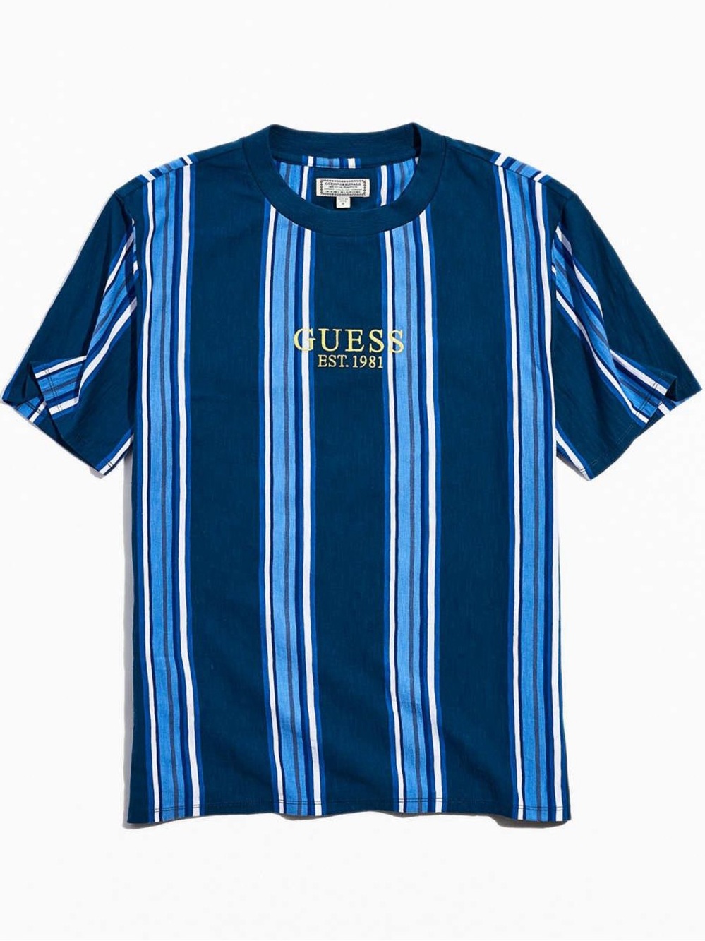✨ GUESS Originals Striped Logo Tee Shirt Blue Embroidered Graphic XL